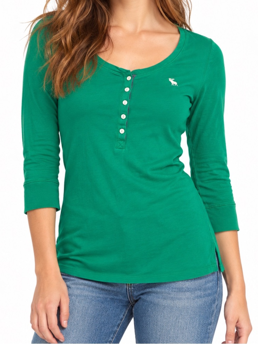 Y2K Abercrombie Womens Jade Green Henley Moose Top M